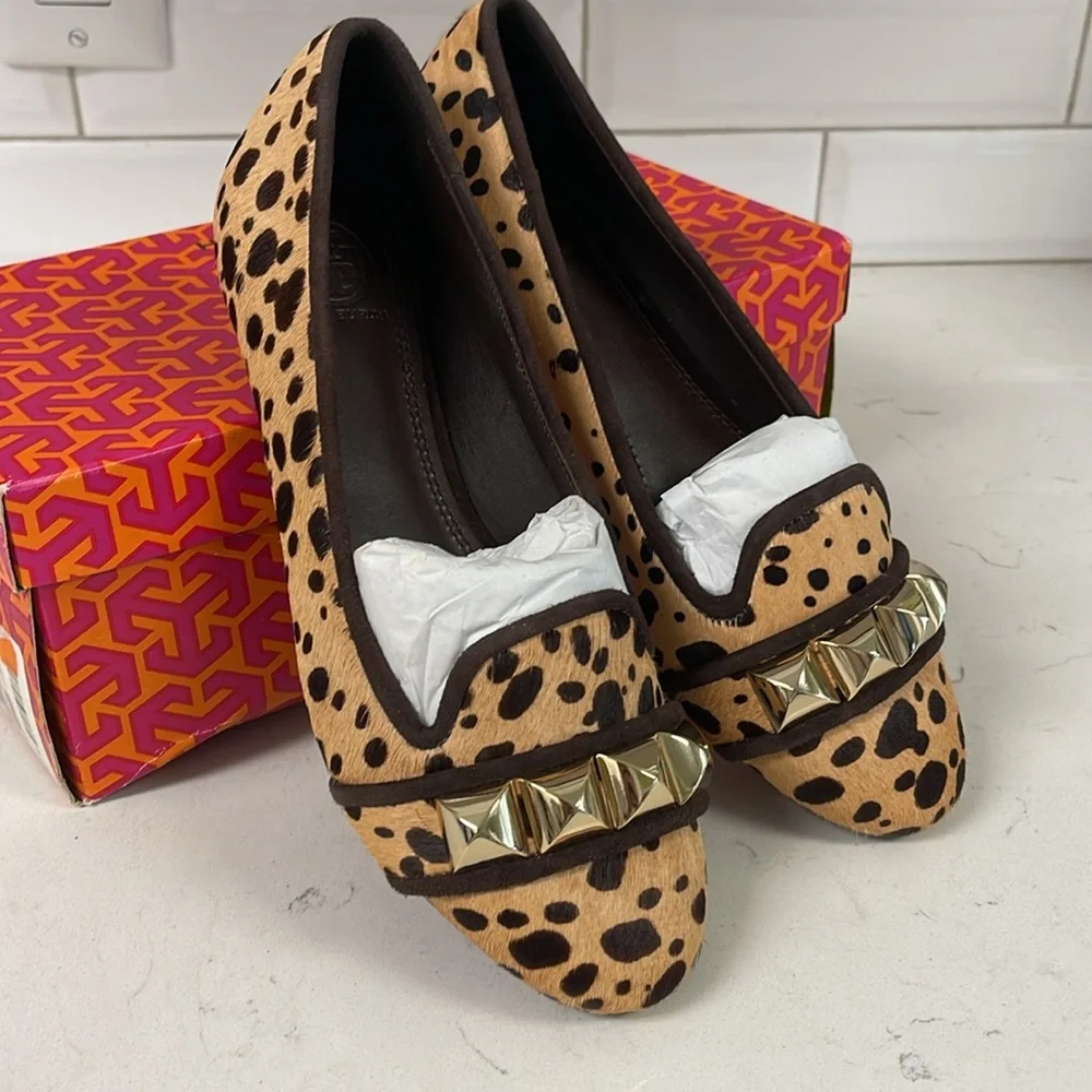 Tory Burch Asher Smoking Slipper - Cheetah Print - Calf Hair Size 7 NEW